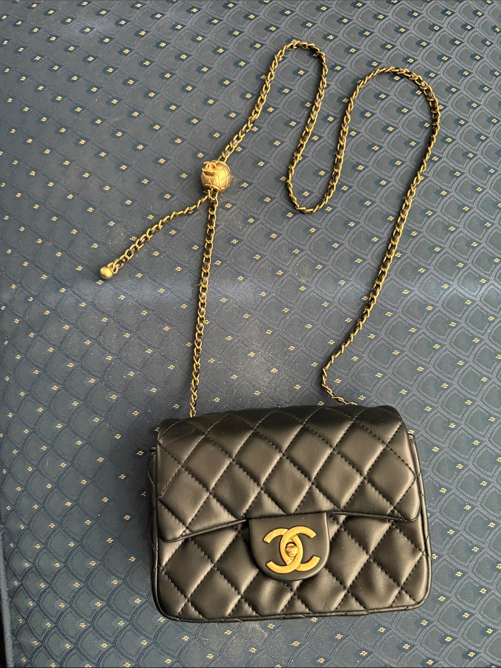 Source Unknown Black Quilted Mini Crossbody with Gold Chain